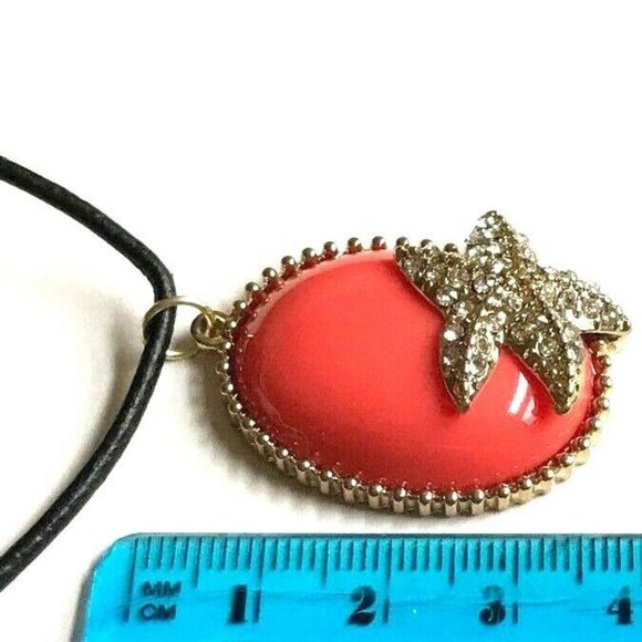 Coral Starfish Necklace Gold Plated Pendant Cabachon Peach 24" Leather Chain - Picture 10 of 11